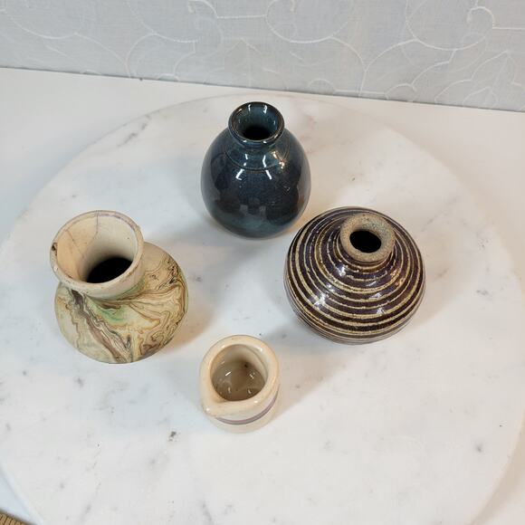 Vintage Pottery Vases 3.5" Brown Green Marble Incaware Ceramic Art Glazed Lot‎ 4 - Picture 2 of 16